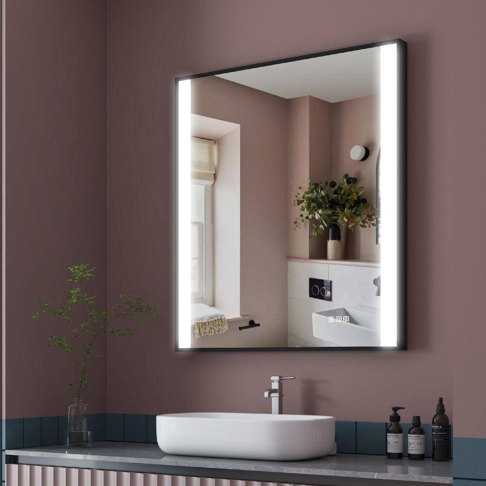 32 in. W x 36 in. H Rectangular Framed Wall LED Bathroom Vanity Mirror in Black Dimmable Anti-Fog price history on PriceWatchPro