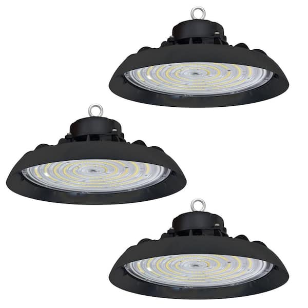 3 Pack 12 in. 800-Watt Equivalent Integrated LED Dimmable Black UFO High Bay Light, 32000 Lumen Lighting for Warehouse