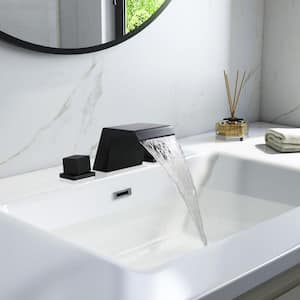 Water Saving Design Double Handles 8 in. Center Bathroom Faucet Waterfall Widespread Bathroom Faucet in Matte Black