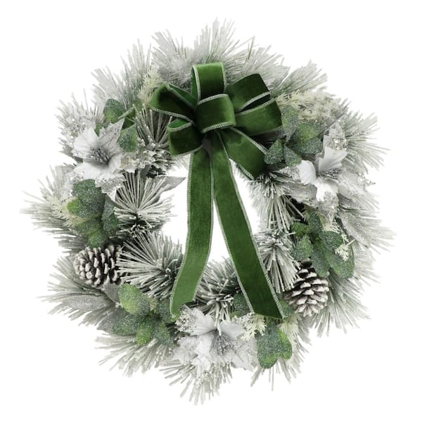 24 in. Unlit Flocked Artificial Christmas Wreath with Green Decorations