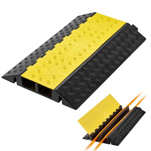 Cable Protector Ramp 1-Pack, 2-Channel Rubber Cord Cover, 4 x 3 in. Channel, 22,000 lbs. Load, Flip-Top, Indoor/Outdoor