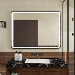 48 in. W x 36 in. H Rectangular R-Shaped Corners Aluminum Framed Dimmable LED Wall Bathroom Vanity Mirror in Black
