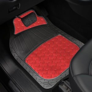 Red Trimmable Liners High Quality Metallic Floor Mats - Universal Fit for Cars, SUVs, Vans and Trucks - Full Set