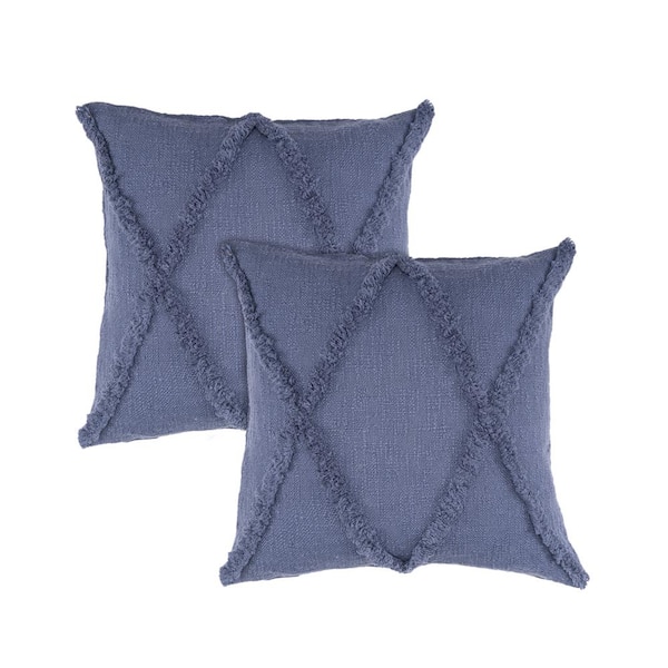 Unbranded Reed Denim Blue Solid Tufted 100% Cotton 18 in. x 18 in. Indoor Throw Pillow (Set of 2)