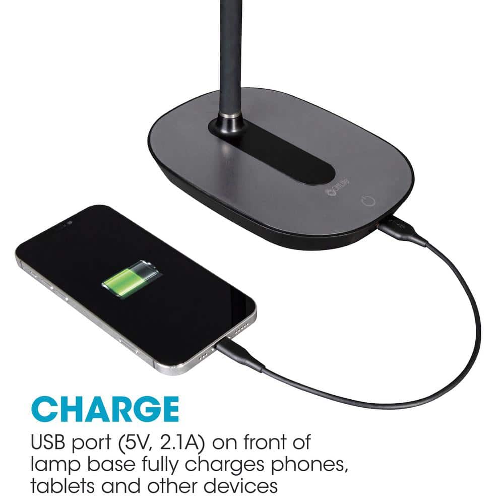 Black Adjustable LED Desk Lamp with Touch Sensor and USB Charging