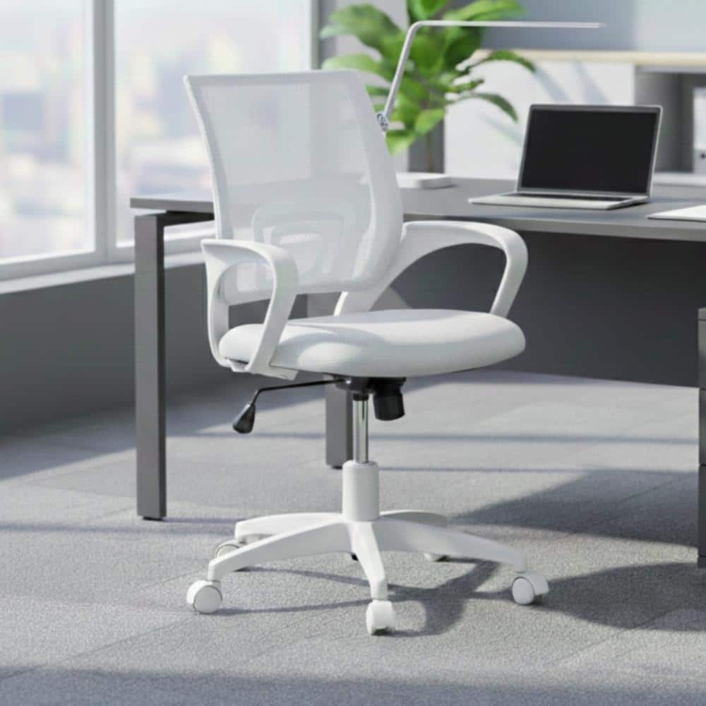 Jupiter Mesh Ergonomic Task Chair in White and Gray with Arms