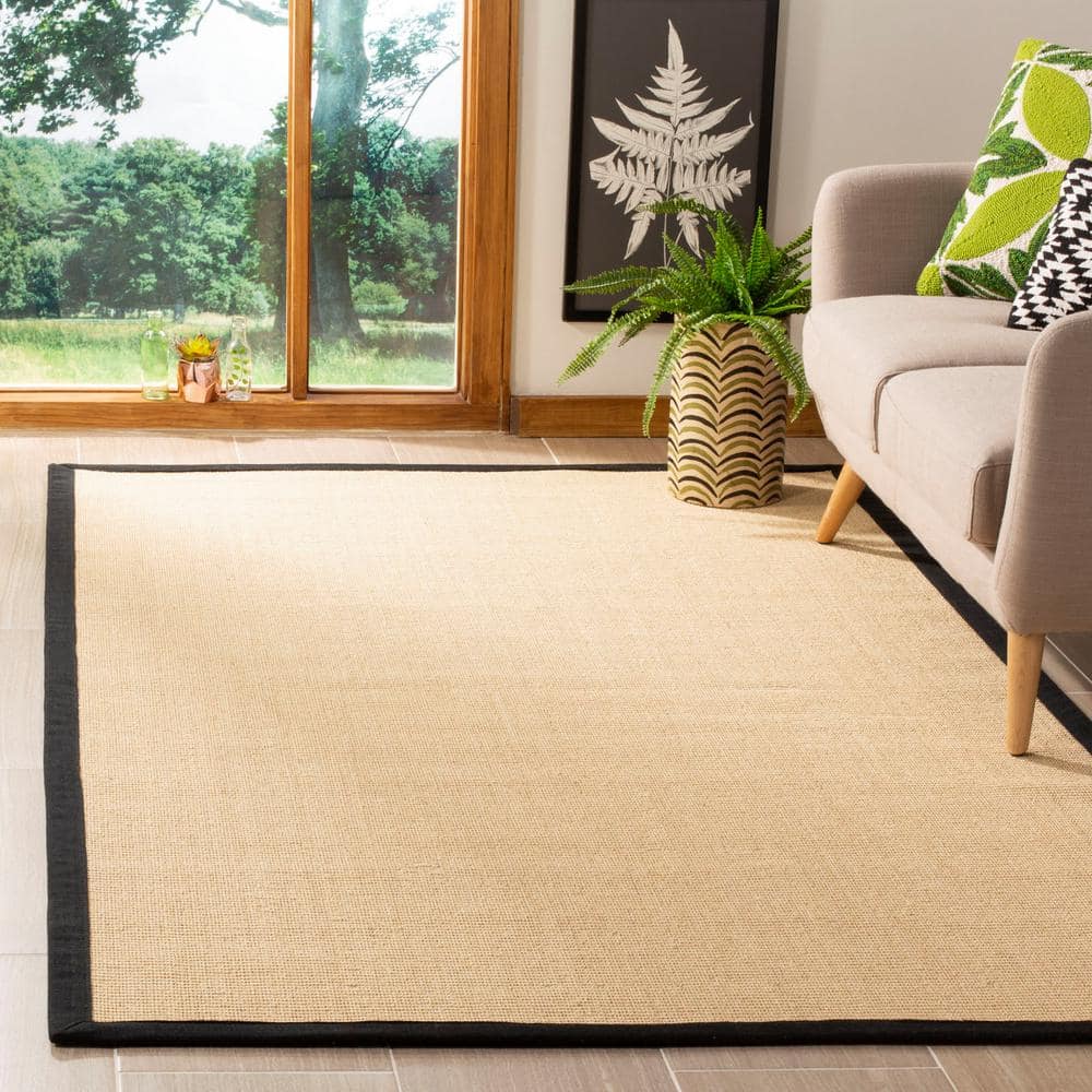 Natural Fiber 8 ft. x 8 ft. Square Beige/Black Solid Color Border Area Rug price history on PriceWatchPro