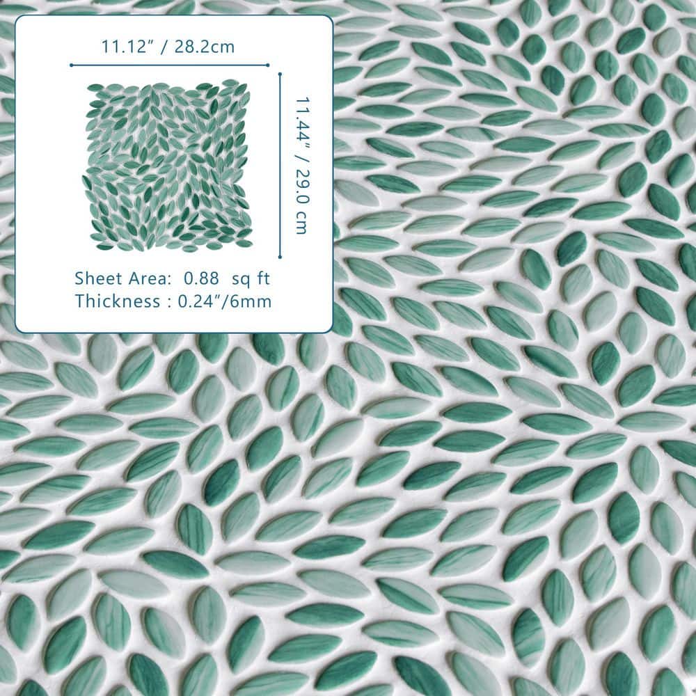 Green Floral Glossy Recycled Glass Mosaic Tile for Indoor/Outdoor Use