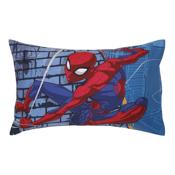 Marvel Spider-Man Standard Pillowcase Reversible Hero Sleeps Blue Gray Kids New 