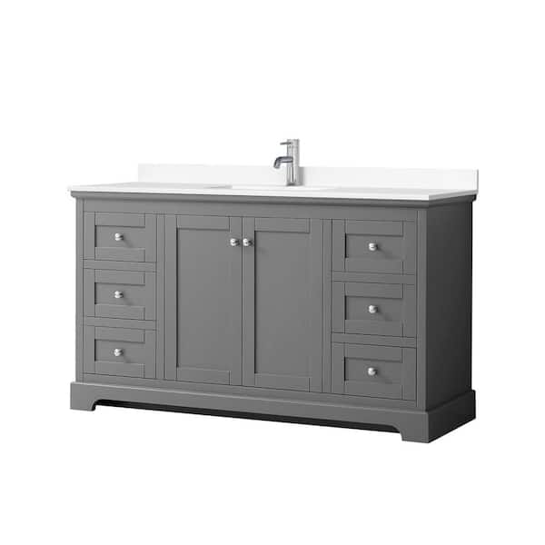 Wyndham Collection Avery 60in.Wx22 in.D Single Vanity in Dark Gray with Cultured Marble Vanity Top in White with White Basin