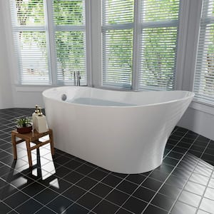 67 in. Acrylic Flatbottom Double Ended Freestanding Soaking Bathtub in White with Polished Chrome Overflow and Drain