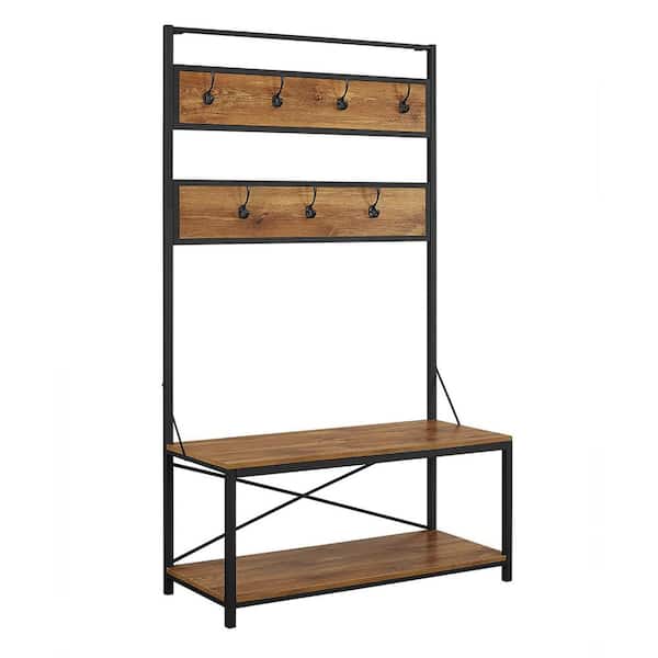 40" Rustic Industrial Wood Hall Tree Bench - Barnwood