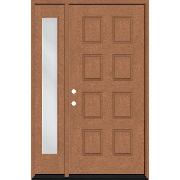 Steves & Sons Regency 59 in. x 96 in. 8-Panel RHIS AutumnWheat Stain Mahogany Fiberglass Prehung Front Door with 14 in. Sidelite