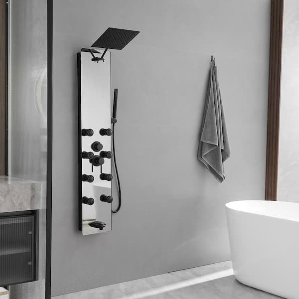 Dual 4-in-1 8-Jet Multifunction Shower Panel System with Adjustable Rainfall Showerhead And Handheld in Black Nickel