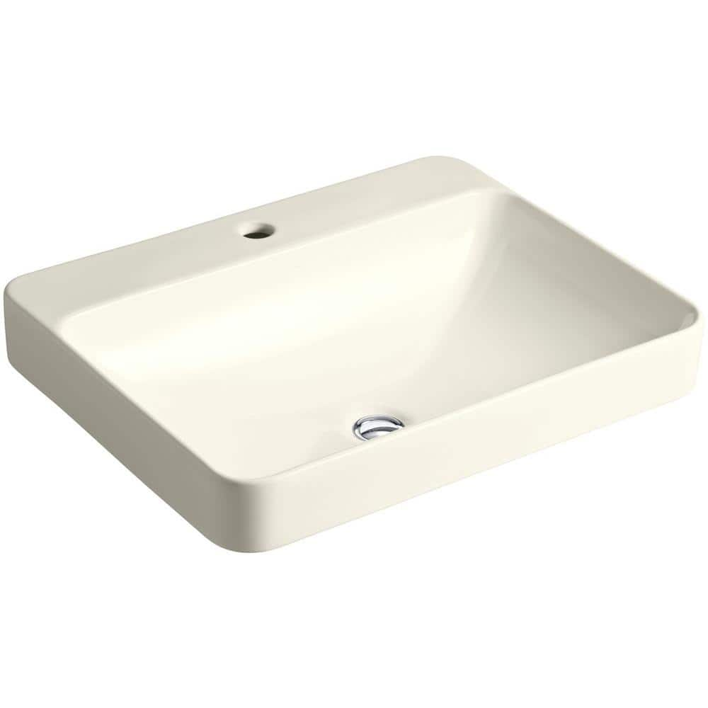 Kohler Vox Rectangle Above Counter Vitreous China Vessel Sink In Biscuit With Overflow Drain K 2660 1 96 The Home Depot