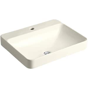 Vox 23 in. Rectangle Vitreous China Vessel Sink in Biscuit with Overflow Drain