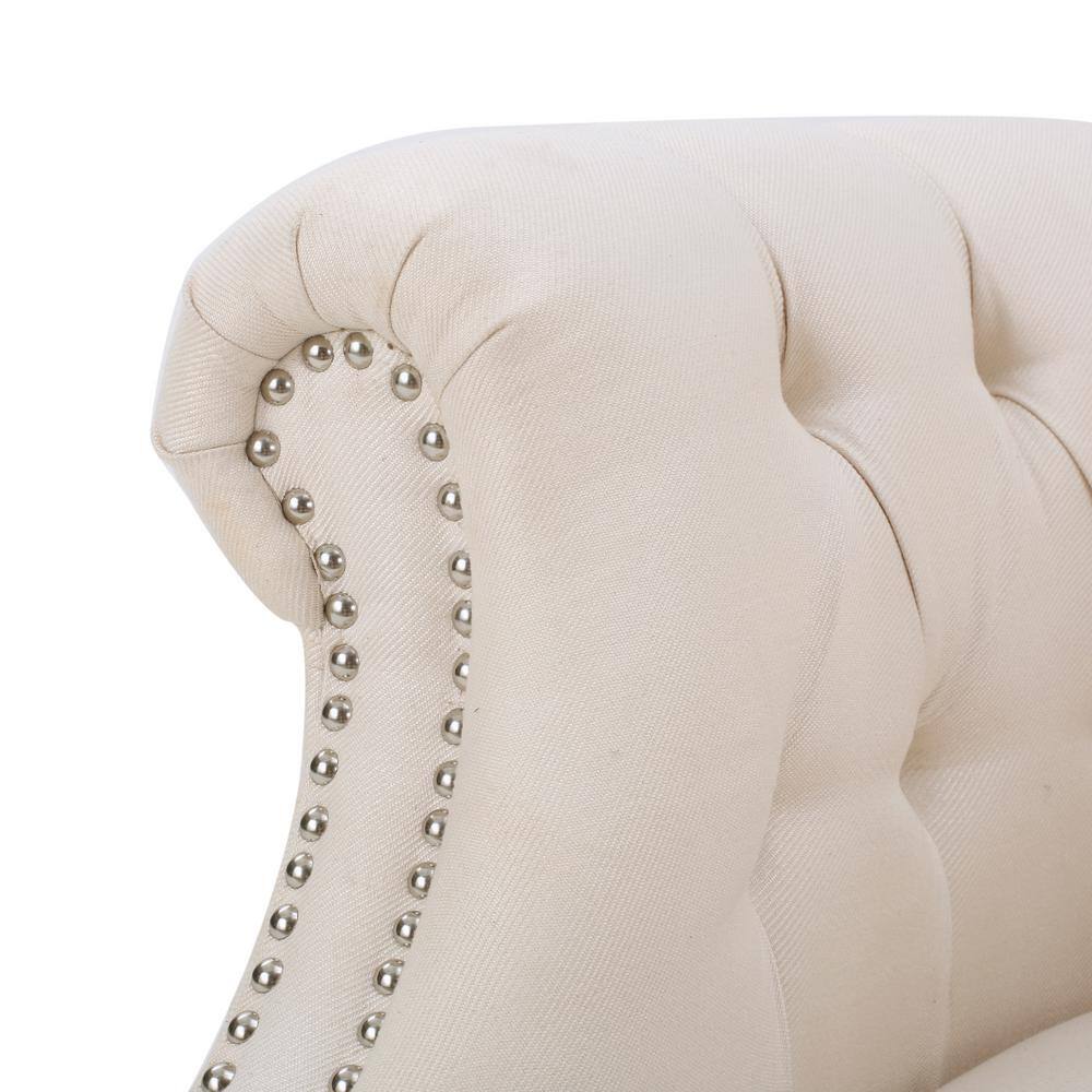 Beige Tufted Polyester Arm Chair with Wood Frame