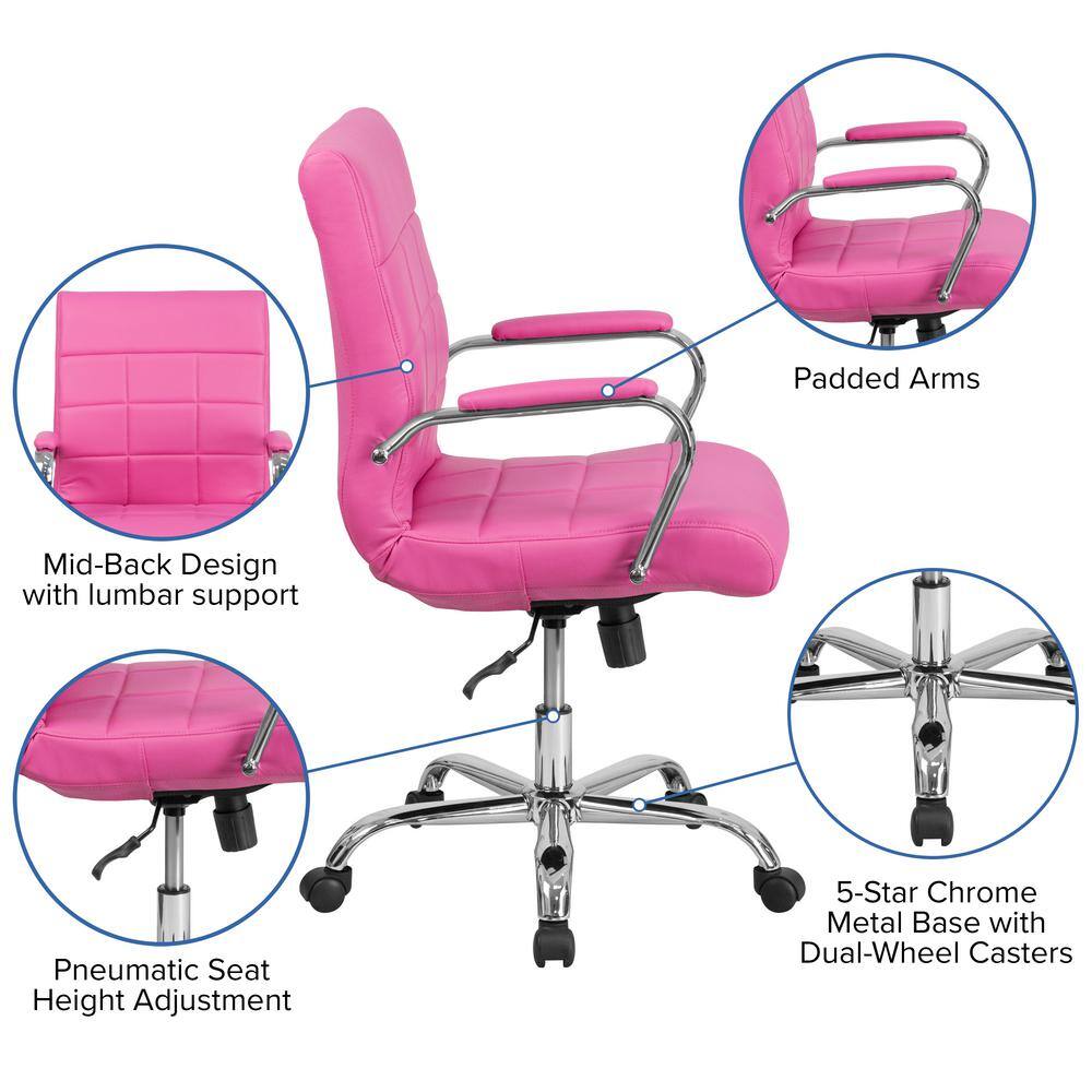 Vivian Mid-Back Pink Vinyl Swivel Executive Chair with Chrome Base