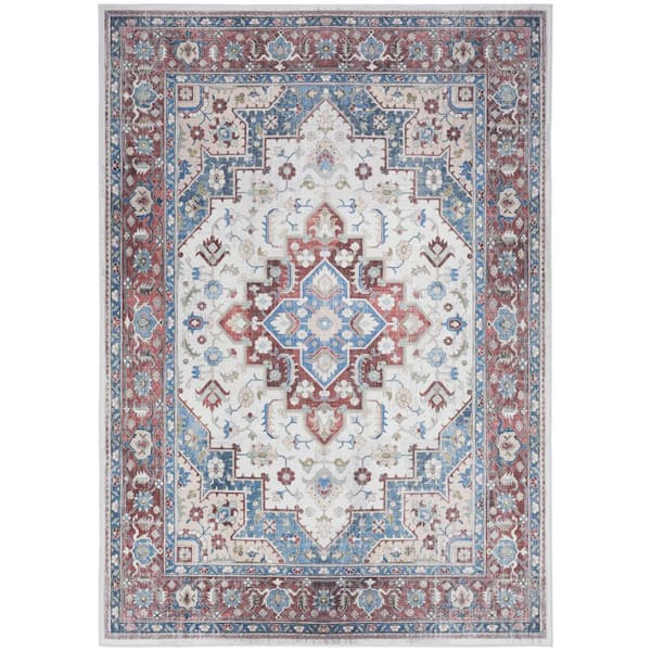 Vintage Home Ivory Red 5 ft. x 7 ft. Center medallion Traditional Area Rug