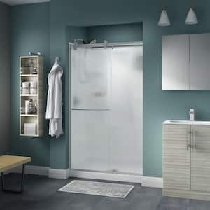 Simplicity 48 x 71 in. Frameless Contemporary Sliding Shower Door in Nickel with Rain Glass