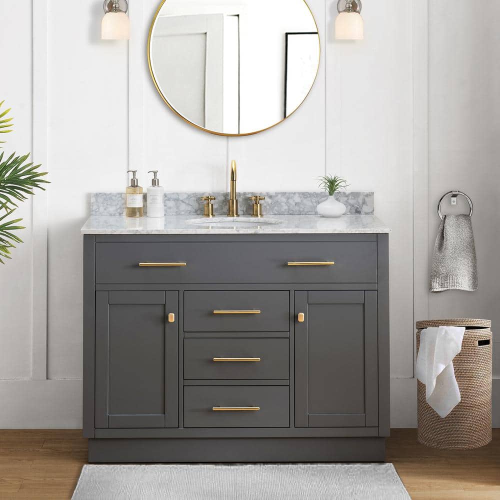Sunjoy Gaia Blue Gray 48 In W X 2205 In D X 3575 In H Shaker Style Bathroom Vanity With Marble Vanity Top And Single Basin B301010000 The Home Depot