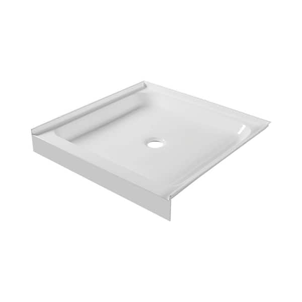 ELEGANT Shower Pan in White 36x 36, Solid Surface Shower Pan in White,  Stainless Steel Drain, Non-Slip Single Threshold Shower Base 