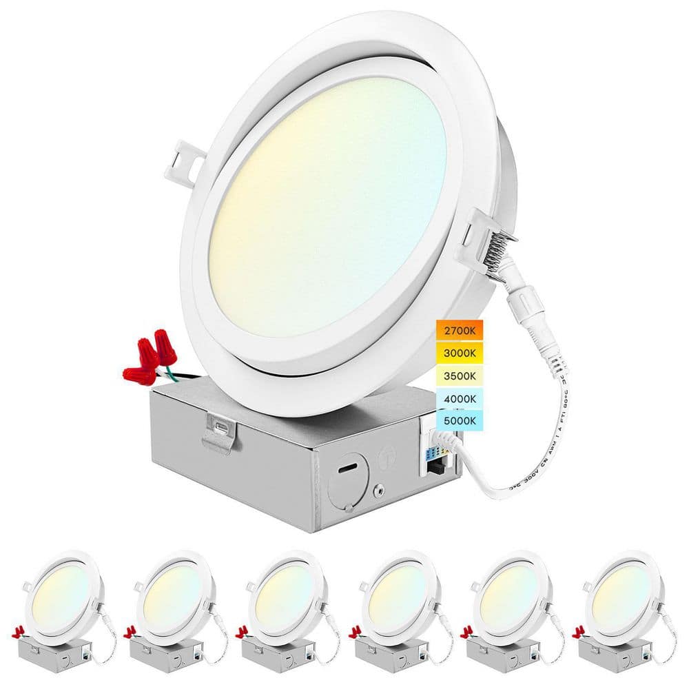 6 in. Gimbal Canless 15W 5 Color Options New Construction 1400 Lumens Integrated LED Recessed Light Kit J-Box (6-Pack) price history on PriceWatchPro