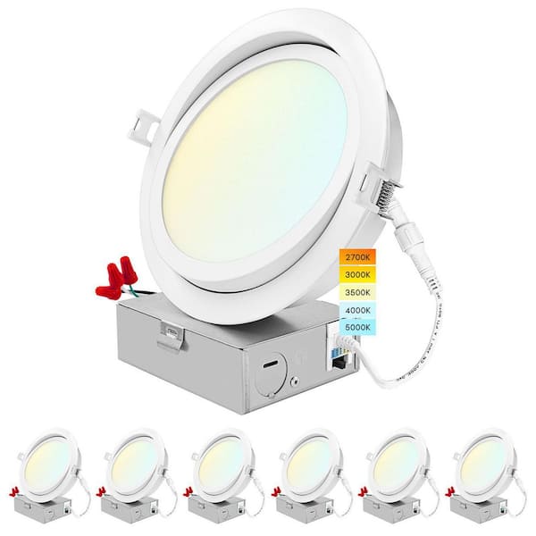 LUXRITE 6 in. Gimbal Canless 15W 5 Color Options New Construction 1400 Lumens Integrated LED Recessed Light Kit J-Box (6-Pack)