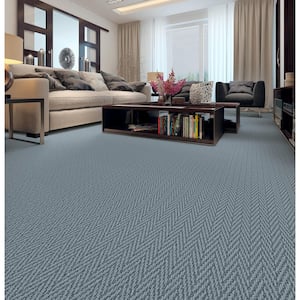 Camille Color Bay Dream Blue - 34 oz. Nylon Pattern Installed Carpet