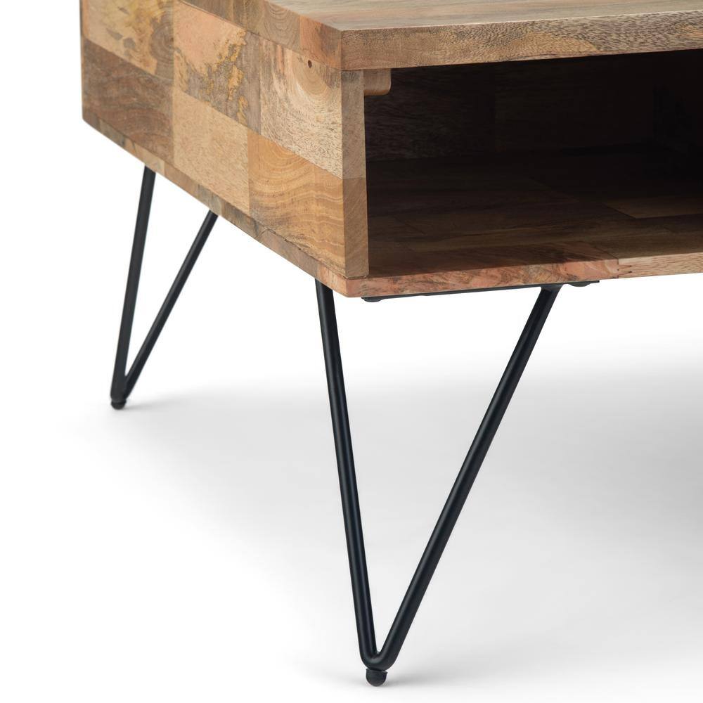 Natural Mango Wood Square Lift-Top Coffee Table with Storage