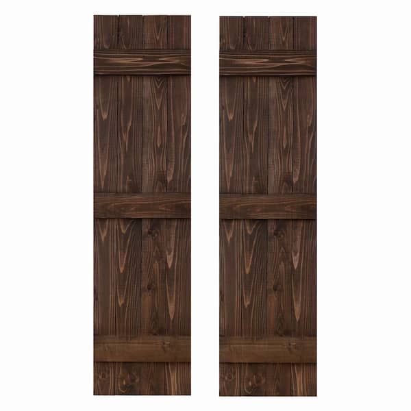 Dogberry Collections 14 in. x 60 in. Board and Batten Traditional Shutters Pair Coffee Brown
