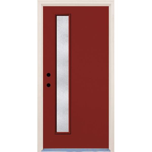 Builders Choice 36 in. x 80 in. Cordovan 1 Lite Rain Glass Painted Fiberglass Prehung Front Door with Brickmould