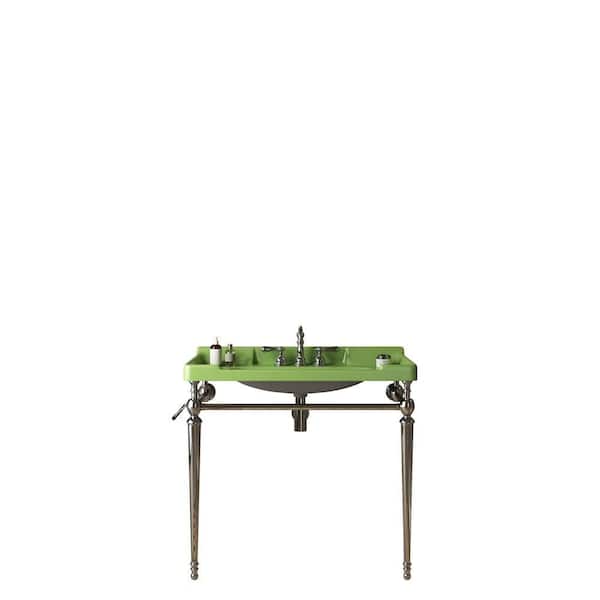 Baye 35.83 in. W Bathroom Ceramic Single Console Sink in Green with Silver Stainless Steel Leg