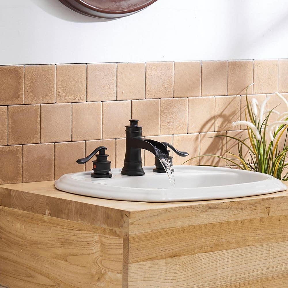 Matte Black 8-Inch Widespread Waterfall Bathroom Faucet