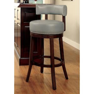 Swarthmore 30 in. Dark Oak and Gray Low Back Wood Swivel Bar Stool with Faux Leather Seat (Set of 2)