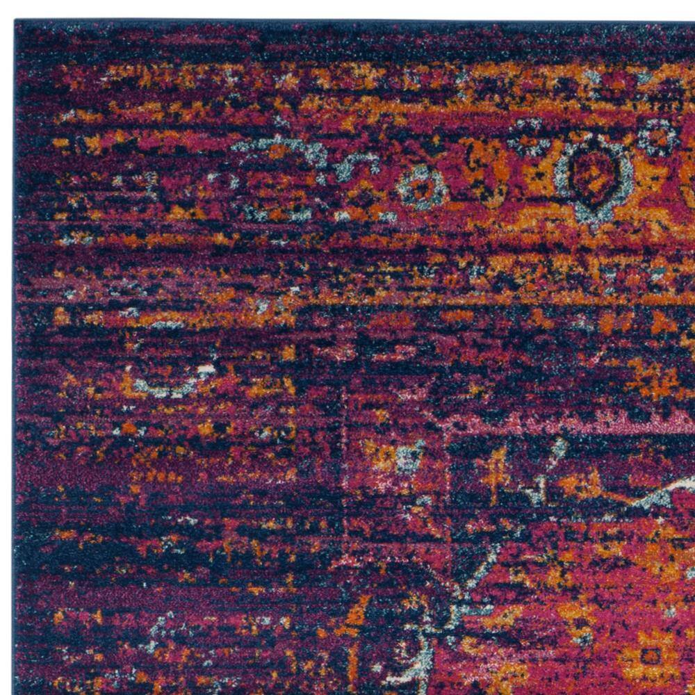 Elegant Blue/Fuchsia 9' x 12' Easy-Care Synthetic Area Rug