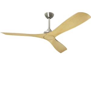 52 in. Flush Mount Ceiling Fan without Light, 3 Blades Low Profile Ceiling Fan in Wood with Remote