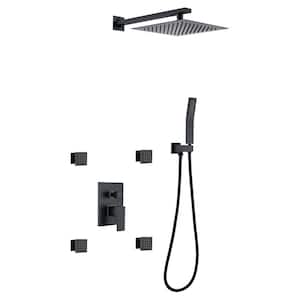 3-Spray Patterns 10 in. Wall Mount Dual Shower Heads 1.8 GPM Shower System with 4 Body Jets in Matte Black