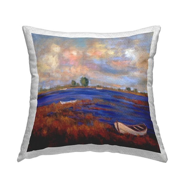 Stupell Industries Docks at Lake Scenery Blue Square Outdoor Throw Pillow