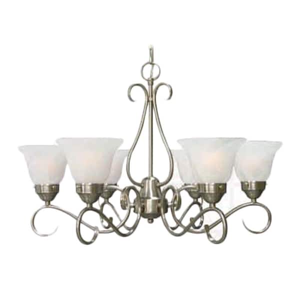 Volume Lighting Minster Collection 6-Light Brushed Nickel Chandelier with Alabaster Glass Bell Shades
