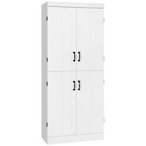 70 in. Kitchen Pantry, Tall Freestanding Storage Cabinet, 6-tier Shelving with 2 Adjustable Shelves and 4 Doors in White