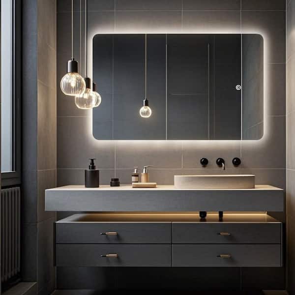 30 in. W x 48 in. H Rectangular Frameless LED Adjustable Backlit Wall Mirror Bathroom Vanity Mirror