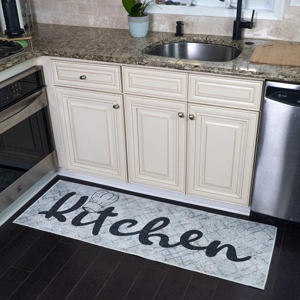 SUSSEXHOME Border Design Gray-Black 20 in. x 59 in. Cotton Kitchen