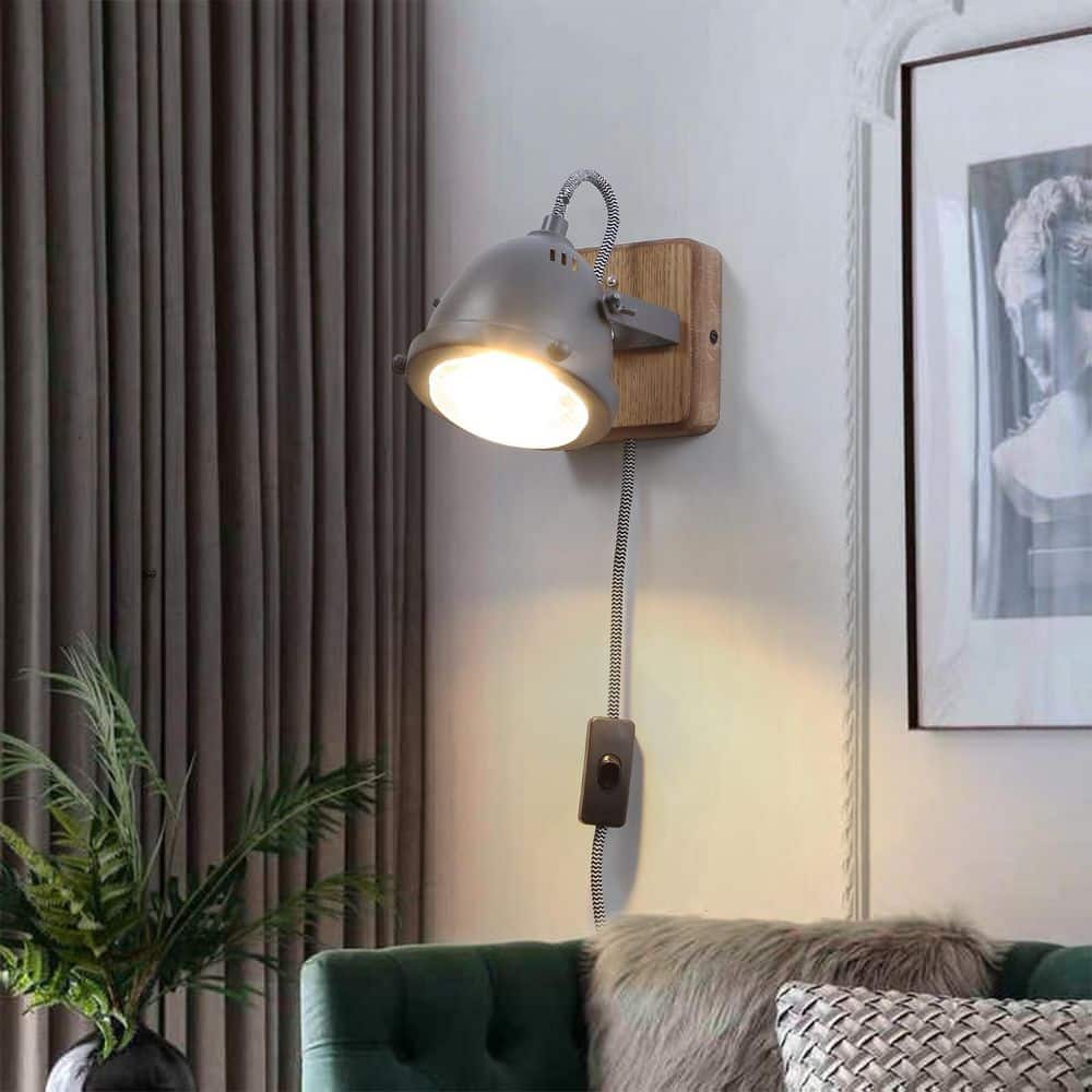 Industrial 4.72 in. 1-Light Grey Rotating Plug in GU10 Wall Sconces Farmhouse Reading Wall Lamp for Living Room, Bedroom price history on PriceWatchPro