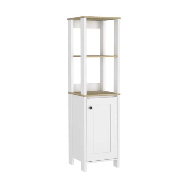cadeninc 15.7 in. W x 15.7 in. D x 59.3 in. H White Linen Cabinet Storage Cabinet with 4 Shelves and 1 Door