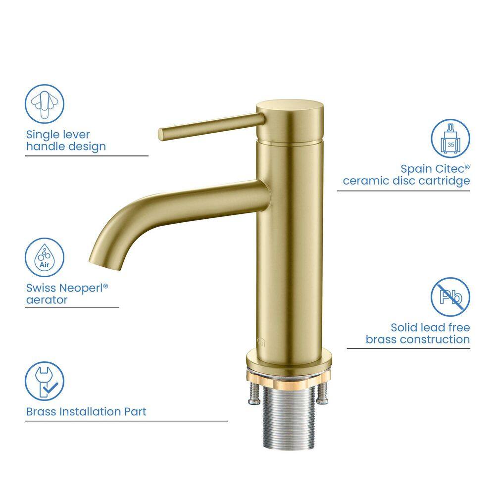 Elegant Brushed Gold Solid Brass Bathroom Faucet with Ergonomic Handle