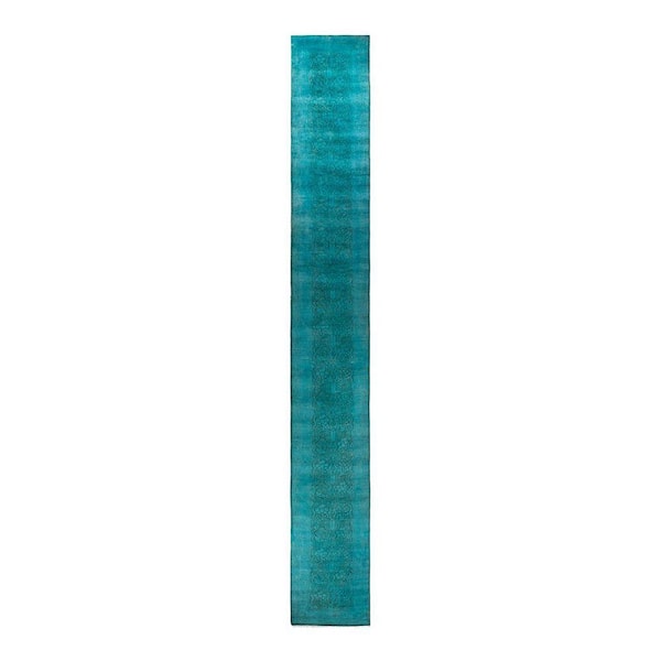 Overdyed Blue 2 ft. x 21 ft. Solid Wool Indoor Runner Rug