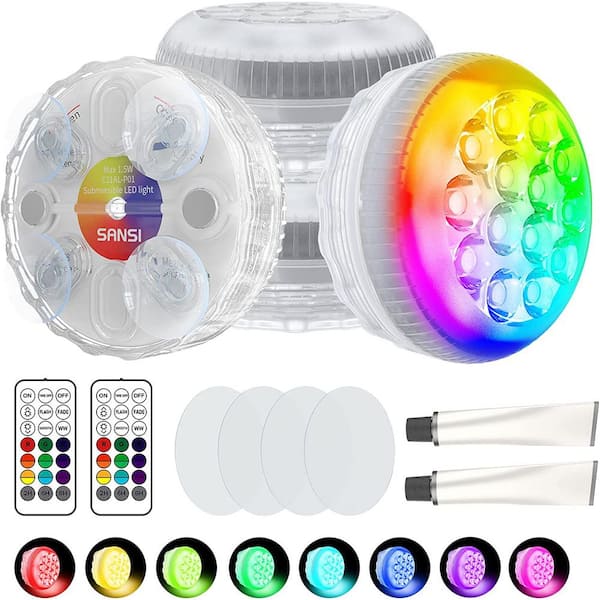 SANSI RGB Submersible LED Underwater Lights with Magnet and Suction Cups  Waterproof IP68 with 16 Colors RF Remote 4-Pack 01-08-001-156804 - The Home  Depot