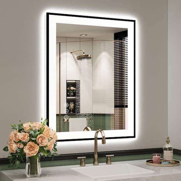 24 in. W x 32 in. H Rectangular Framed Front and Back LED Lighted Anti-Fog Wall Bathroom Vanity Mirror in Tempered Glass