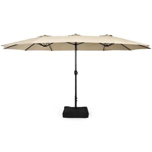15 ft. Double-Sided Patio Twin Umbrella Extra-Large Market Umbrella with Base Beige